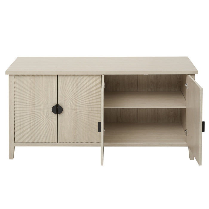 4 Door Sideboard, Carved Sideboard Buffet Cabinet With Storage, Modern Coffee Bar Cabinet With Adjustable Shelf For Living Room, Dining Room, Kitchen - Natural