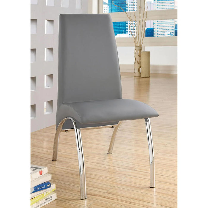 (Set of 2) Padded Gray Leatherette Side Chairs In Chrome