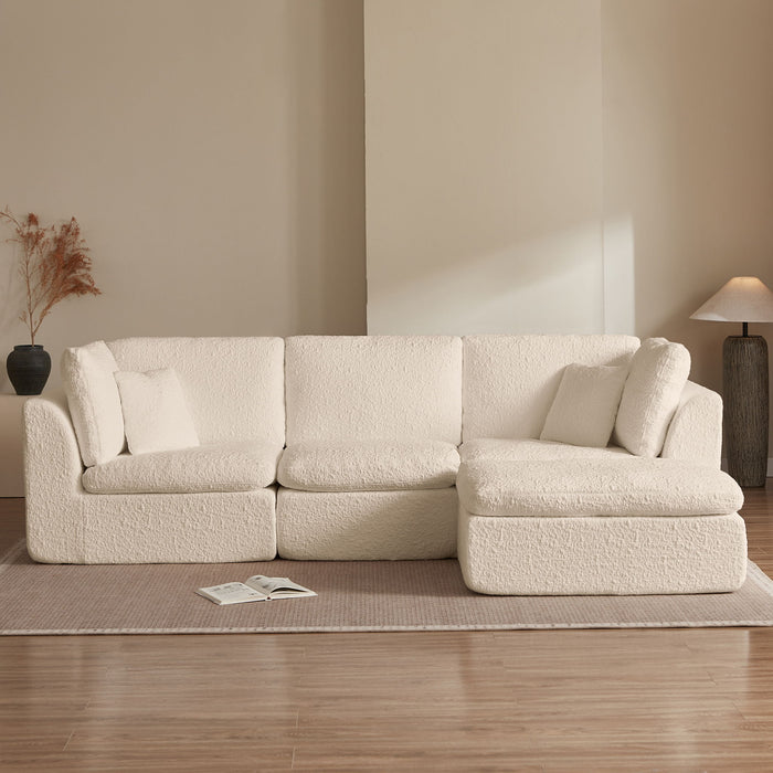 Cloud Sectional Couch, Convertible With Ottoman, 3 Seater Modular Design