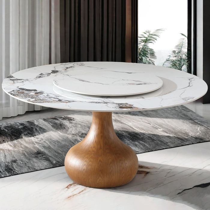 Round Modern Marble Dining Table (Table Only) - Walnut / White