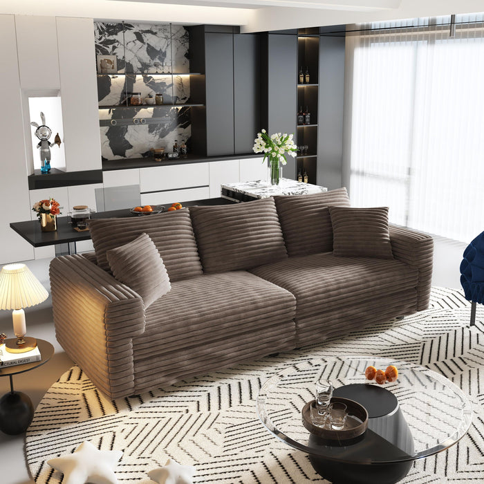 Plush Corduroy 4 Seat Sofa, Modern Comfy Upholstered Sofa Cloud Couch, Deep Seat Couches With Soft Pillows
