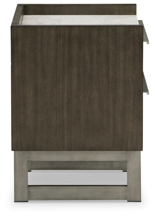 Arkenton - Two Drawer Night Stand - Grayish Brown / White