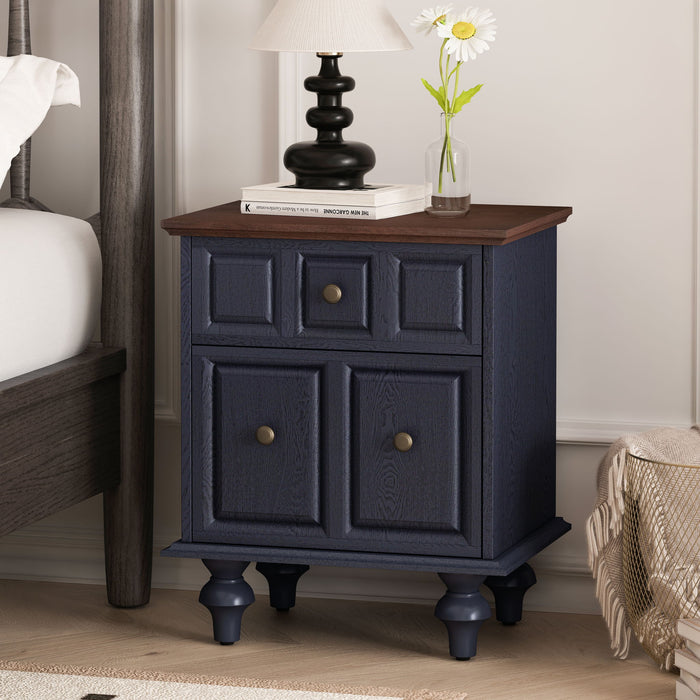 Vintage Nightstand With 2 Drawers And Roman Column Legs