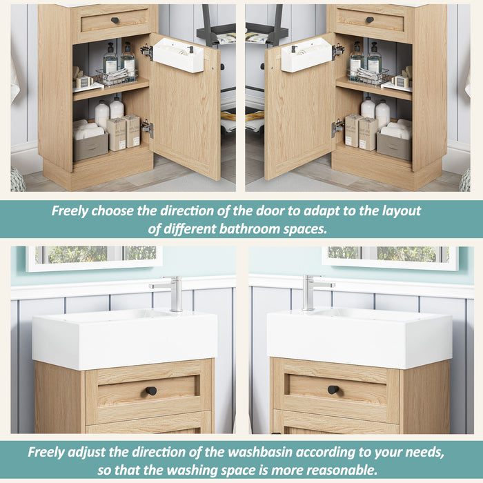 Bathroom Vanity With Reversible Resin Sink, Cabinet & Zinc Alloy Handles - Wood