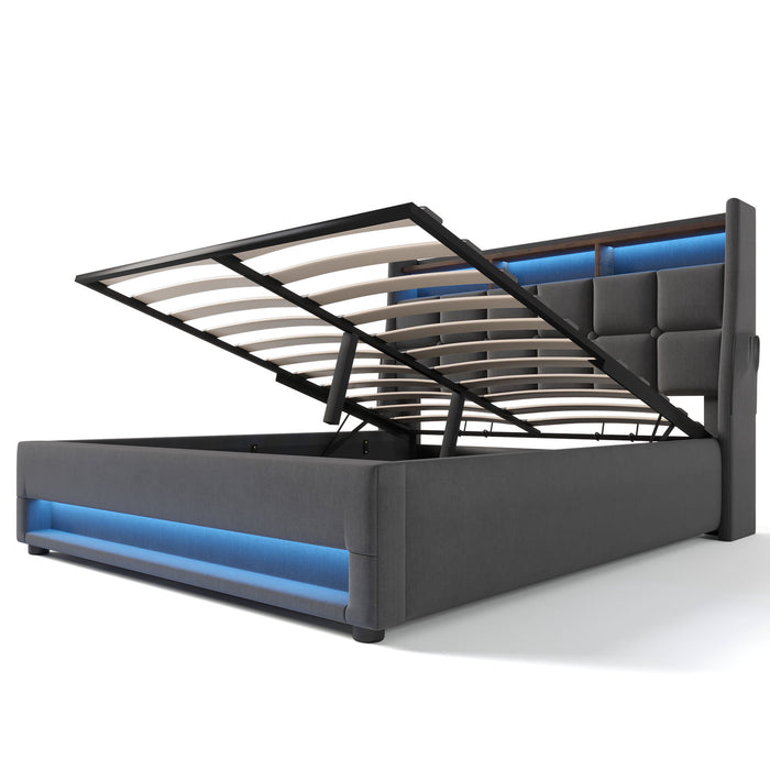 Upholstered Platform Bed With A Hydraulic Storage System, LED And USB Charging (Without Mattress)