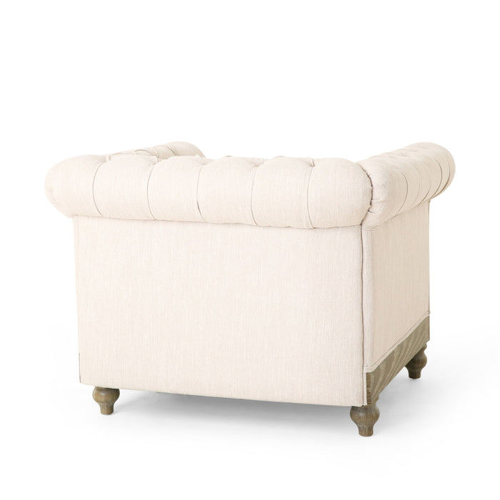 Fabric Upholstered Club Chair With Scrolled Tuxedo Arms