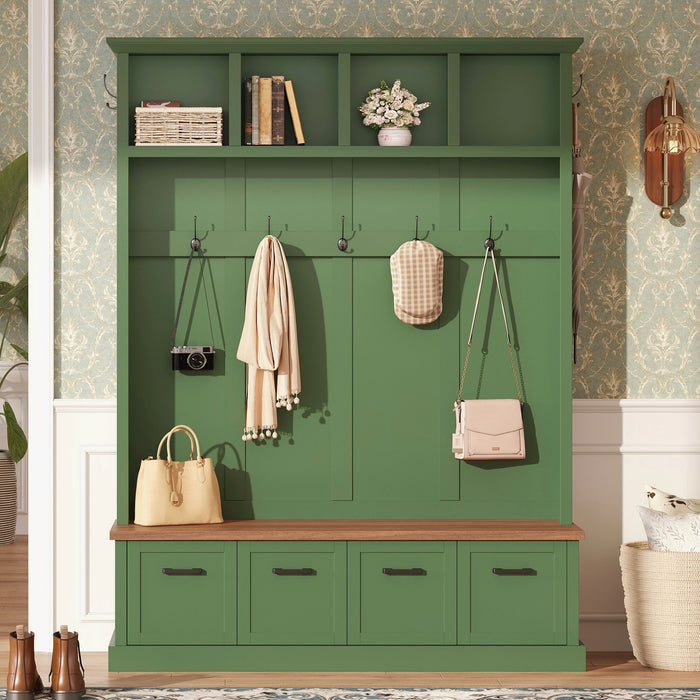 Hall Tree With Storage Bench Mudroom Coat Rack With 6 Hooks