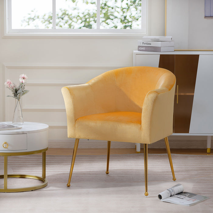 Velvet Accent Chair With Wood Frame, Modern Armchair Club Leisure Chair With Gold Metal Legs, Single Reading Chair For Living Room Bedroom Office Hotel Apartments - Yellow