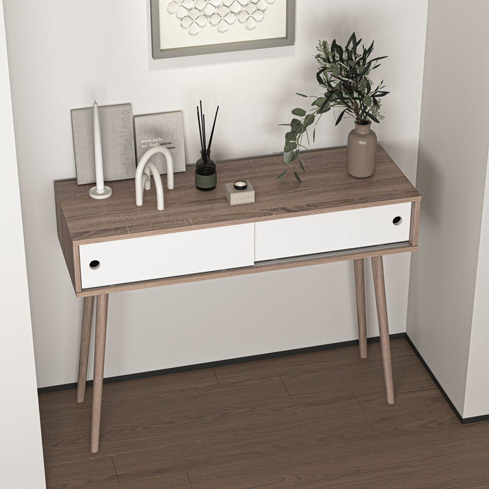 Rustic Entryway Console Table With Sliding White Doors And Wood Legs - Natural