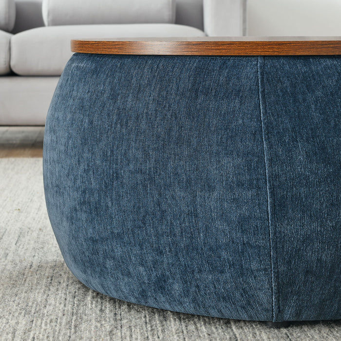 Round Storage Ottoman, 2 In 1 Function, End Table And Ottoman