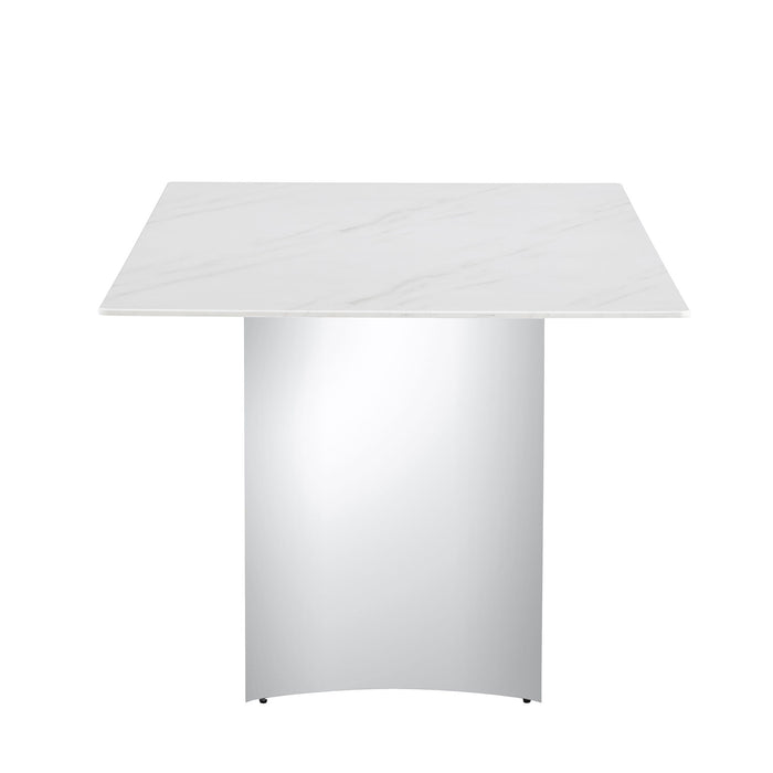 Modern Minimalist Dining Table With Imitation Marble Glass Desktop And Metal Legs