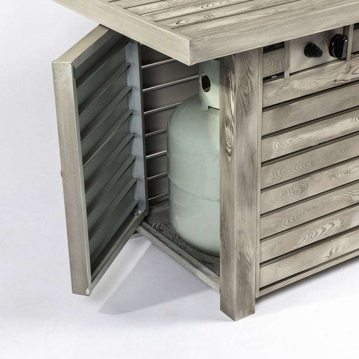 54" Propane Gas Fire Pit Table, 50000 Btu Rectangular Steel Fire Pit With Imitation Wood Grain For Outside Patio Deck Garden Courtyard - Light Beige