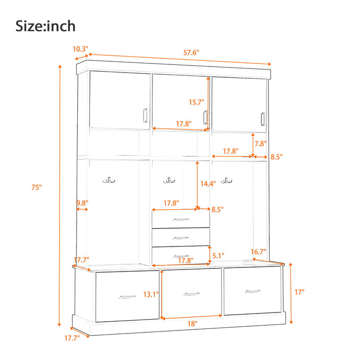 Entryway Hall Tree With Bench And Storage, 5 In 1 Coat Rack
