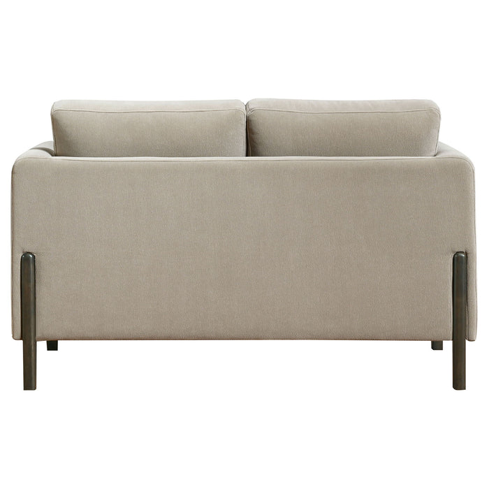 Fisher - Upholstered Panel Arm Loveseat - Taupe