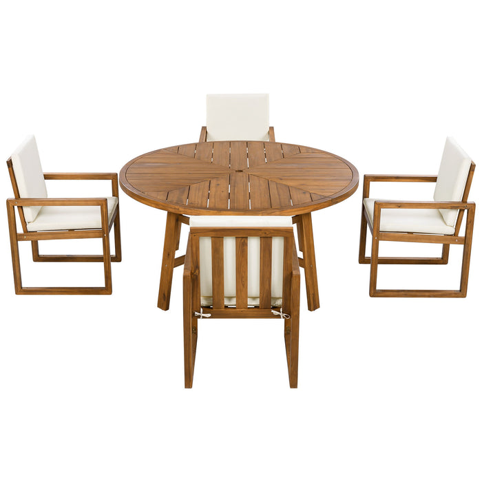 5 Piece Outdoor Patio Dining Set With 4 Armchairs And Table - Beige