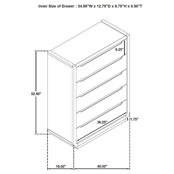 Leandro - 5-Drawer Bedroom Chest Of Drawers - Burnished Black