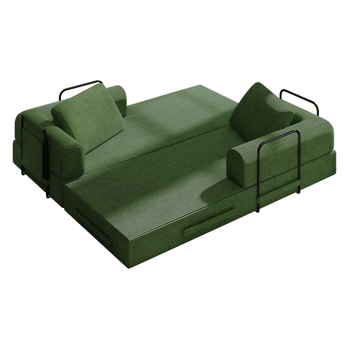 Convertible Sleeper Sofa Bed With Cylindrical Pillow, Fixed Shape Frame