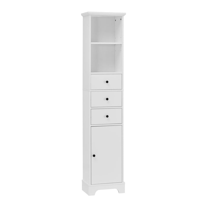 White Tall Bathroom Cabinet, Freestanding Storage Cabinet With 3 Drawers And Adjustable Shelf, MDF Board With Painted Finish