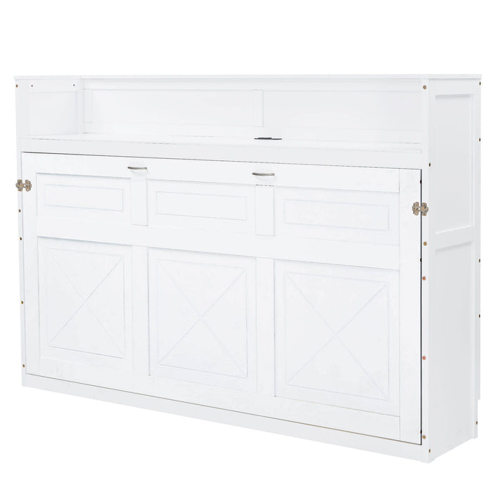 Murphy Bed With Desk, LED Light And USB Charging Station