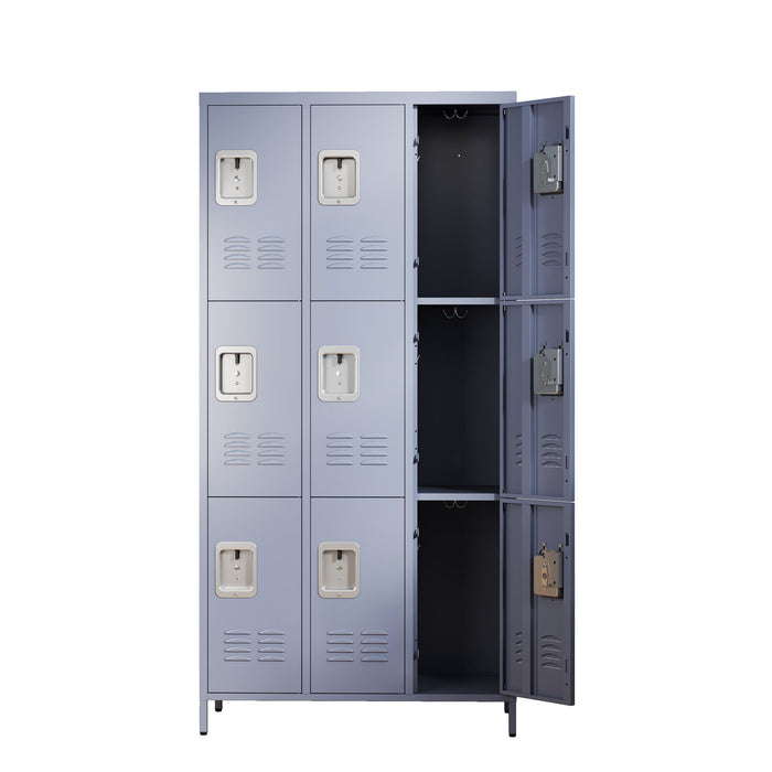 9 Door Lockers With Lock For Storage In Office, School, Gym, And Bedroom - Gray