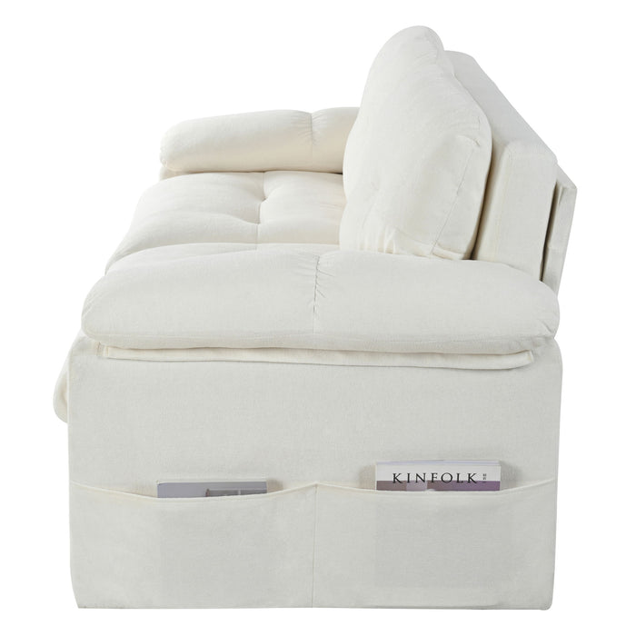 Modern Convertible Sleeper Sofa Bed With Pull-Out Queen Design, Side Storage & Thick Cushions