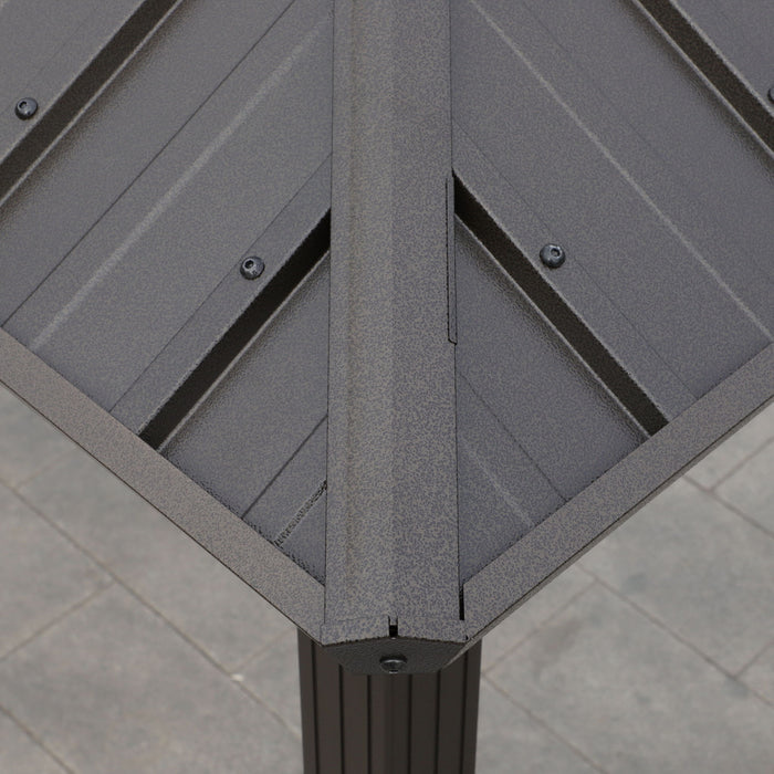 Grill Hardtop Gazebo Outdoor Metal Hard Top Gazebo, Permanent Bbq Gazebo With Galvanized Steel, Aluminum Framed Pavilion With Shelves - Dark Brown