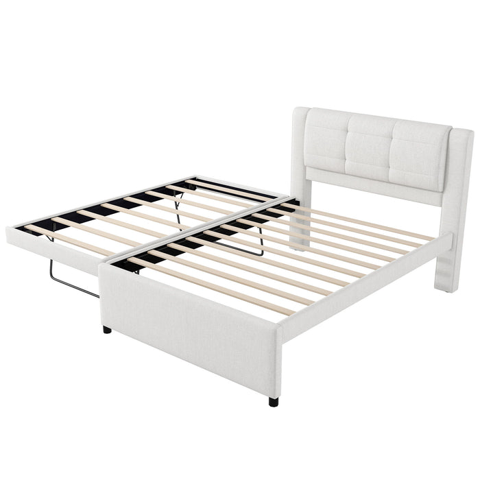 Upholstery Platform Bed With Trundle,Trundle Can Be Flat Or Erected