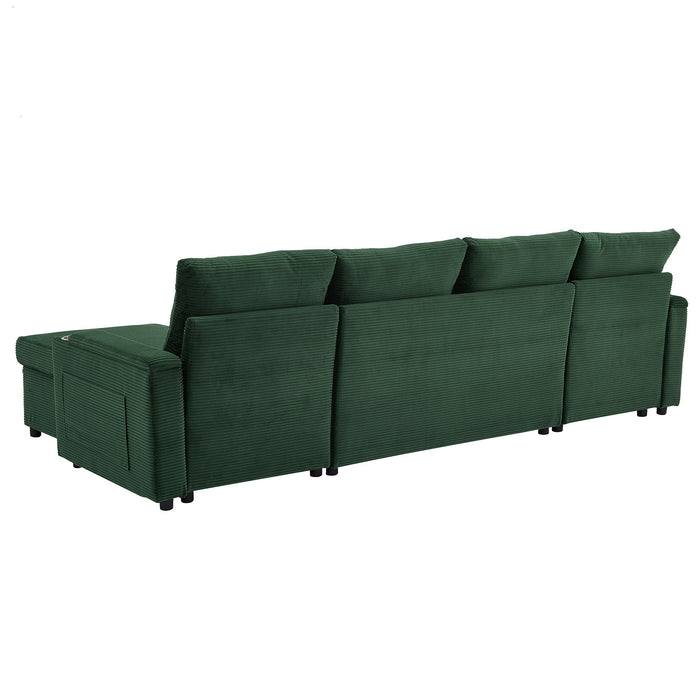 U Shaped Sectional Sofa Bed With Storage Chaise Lounges, USB Ports, And Cup Holders
