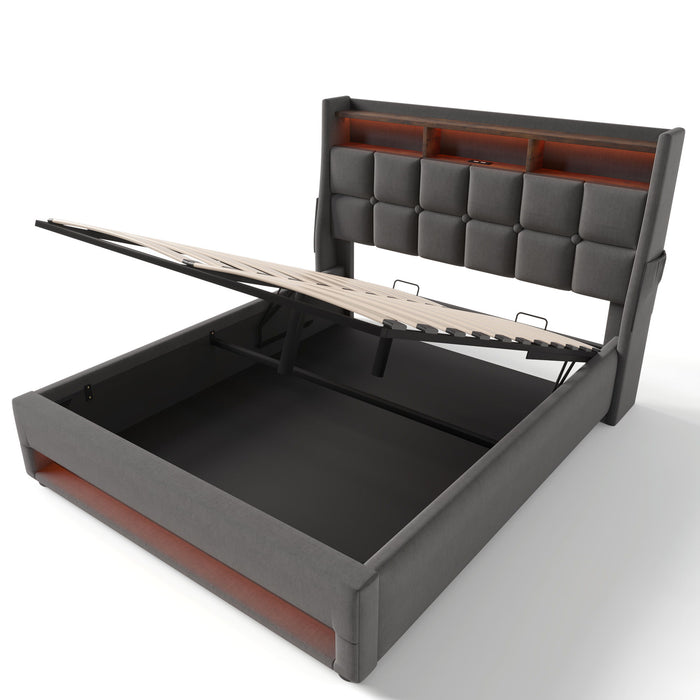 Upholstered Platform Bed With A Hydraulic Storage System, LED And USB Charging (Without Mattress)