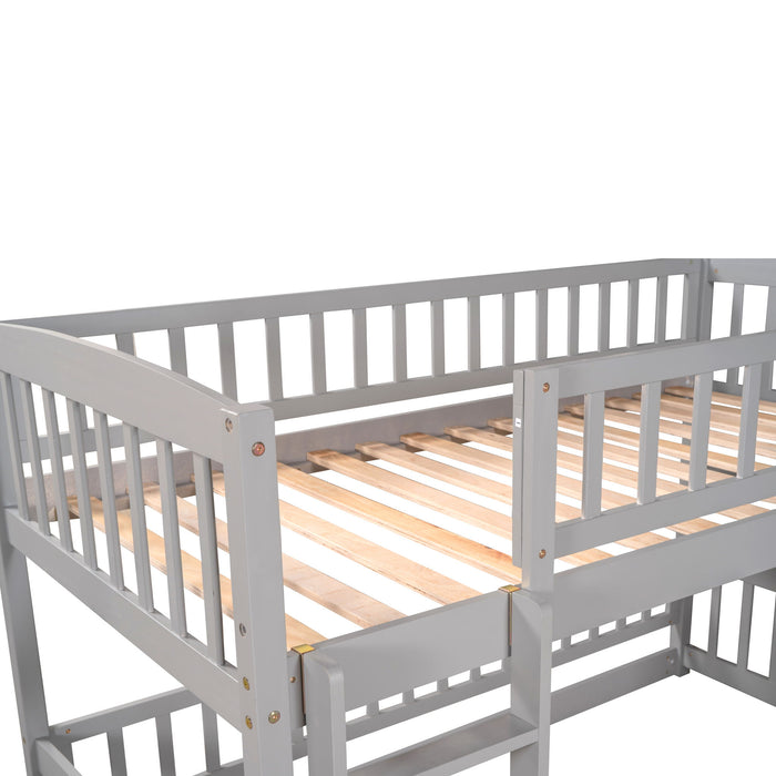 Low Bunk Bed With Slide, Fence And Ladder
