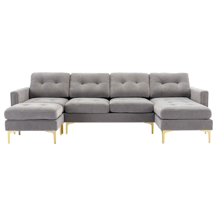 Modern L - Shape Convertible Sectional Sofa With Movable Ottoman