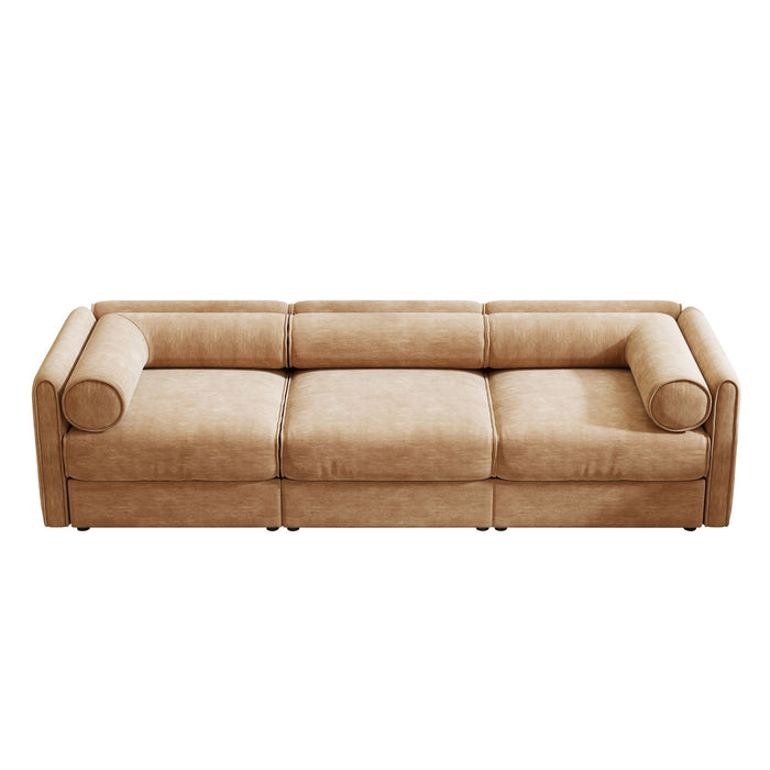 Stylish Chenille Sofa With Storage Seat And Cylindrical Backrest