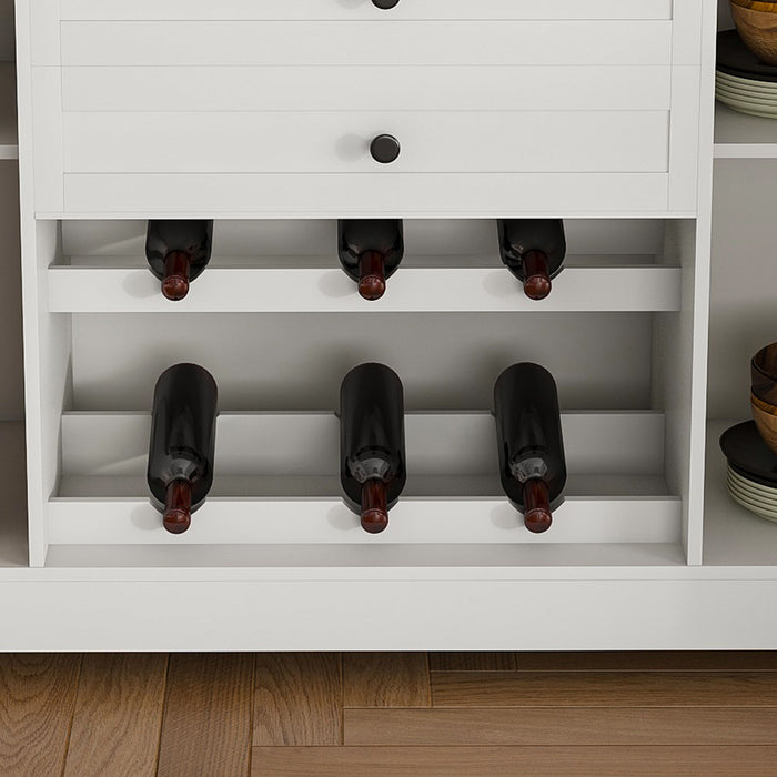 Rustic Farmhouse Kitchen Island With Storage Cabinet, Wood Top Breakfast Bar - White