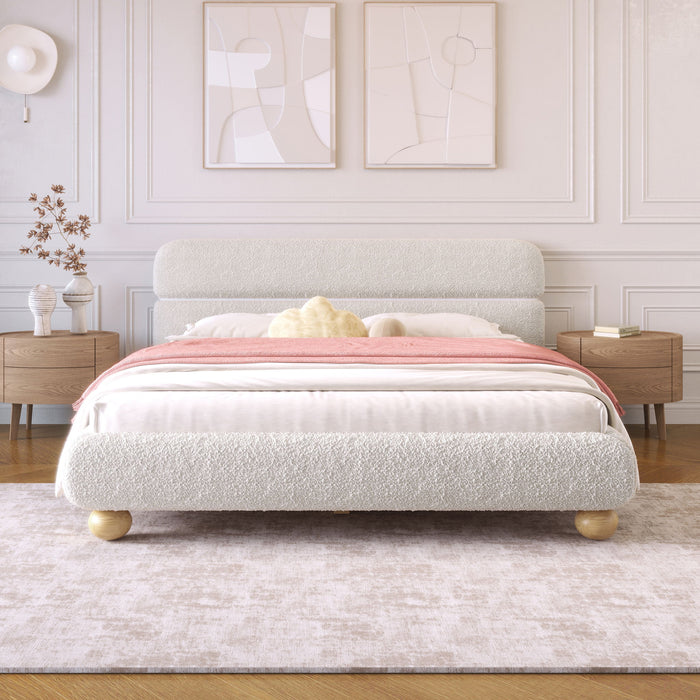 Queen Size Low Profile Upholstered Bed - White
