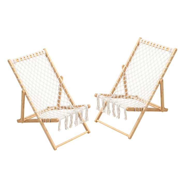 Bamboo Weaving Chair Set With Handwoven Rope For Patio And Living Spaces - Natural