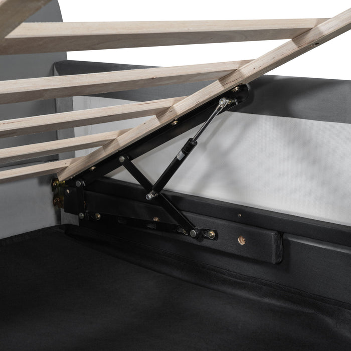 Upholstered Daybed With Bear Shaped Headboard, Hydraulic System And Breathable Mesh Fence