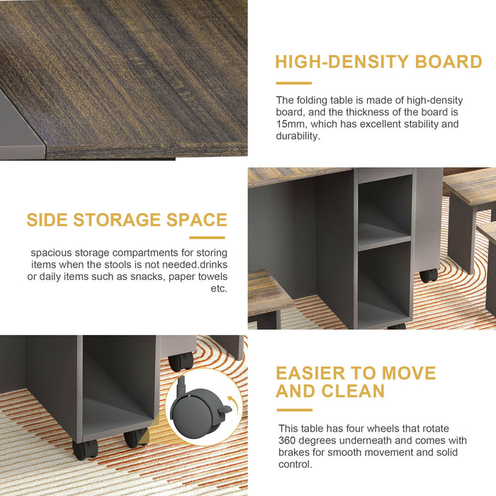 Contemporary 5 Piece Folding Extendable Dining Table Set With Chairs For 4 - Brown