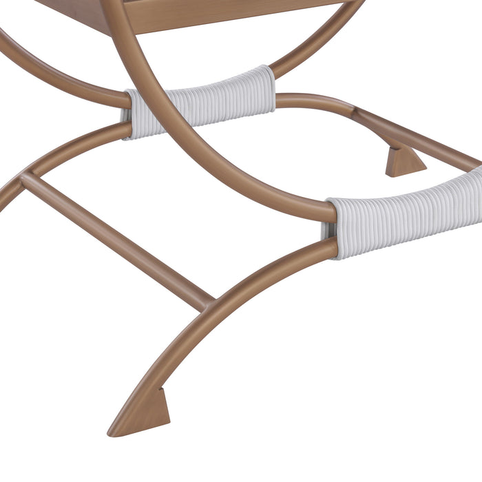 Nora - Bench With Bronze Metal Frame And Boucle Fabric Seat - White