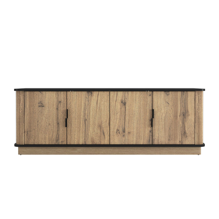 Grain 4 Door TV Cabinet, An Ideal Choice For TV And Item Storage In Modern Homes, A Perfect Blend Of Nordic And Modern Minimalist Styles - Black