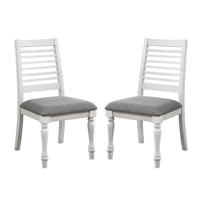 (Set of 2) Padded Fabric Dining Chairs With Ladder Back In Antique White And Gray