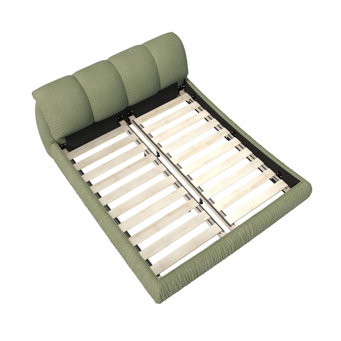 Luxury Upholstered Platform Bed With Oversized Padded Backrest And Solid Wood Frame