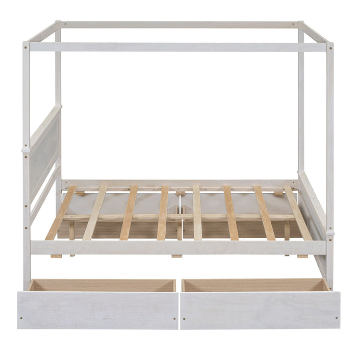 Canopy Platform Bed With Drawers, Support Slats, No Box Spring Needed