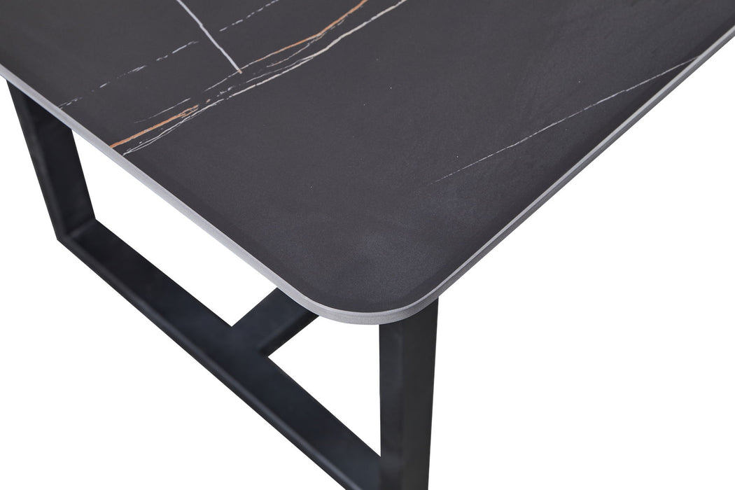 Carbon Steel Dining Table With Lauren Black Gold Stone Surface - Black / Gold