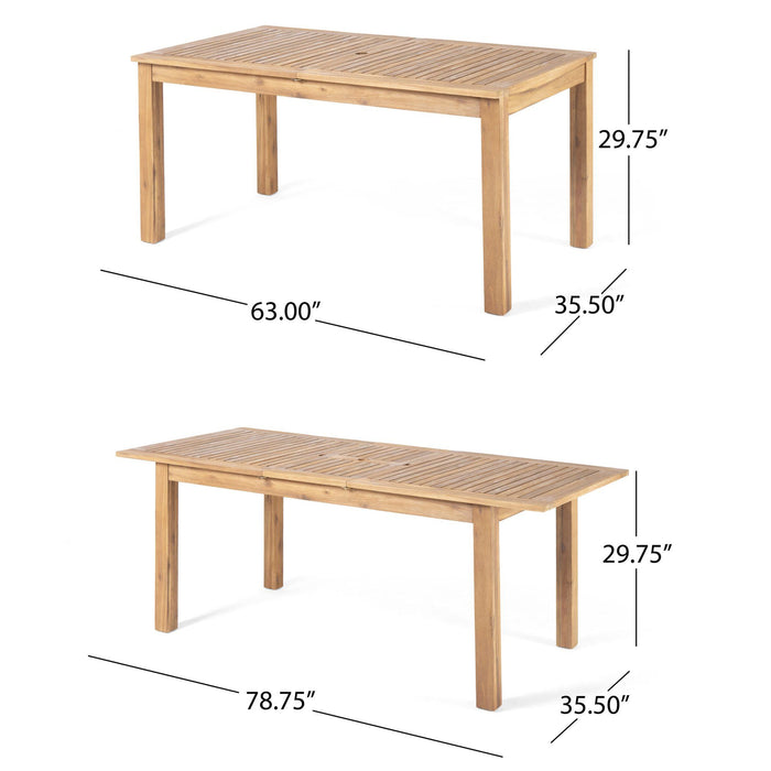 Outdoor 6 Seater Expandable Dining Set With Cushions - Sandblasted Natural / Beige