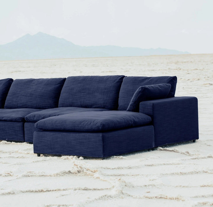 Modern 17" Petite Size Ottoman, Premium Fabric Upholstered Living Room Cube Shape Ottoman With Plush Seat Cushion, Navy