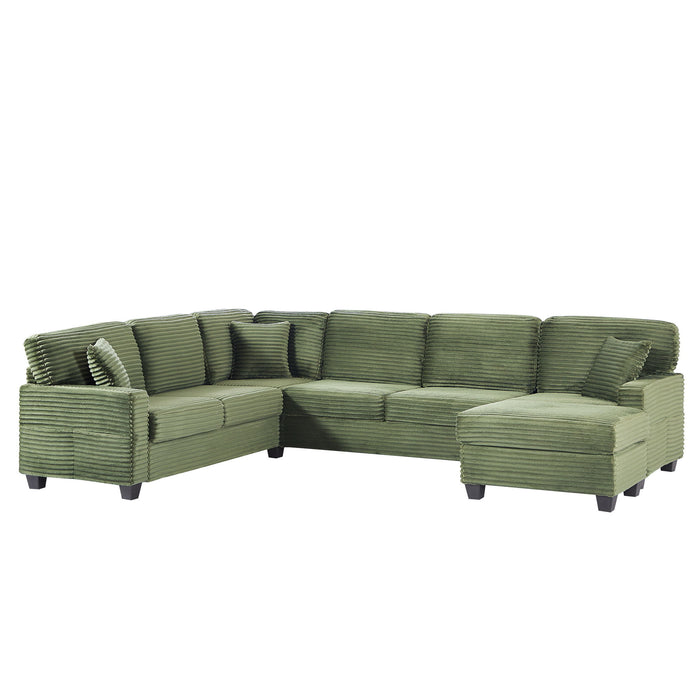 Upholstered U-Shaped Sectional Sofa With Movable Ottoman And Side Storage Pockets
