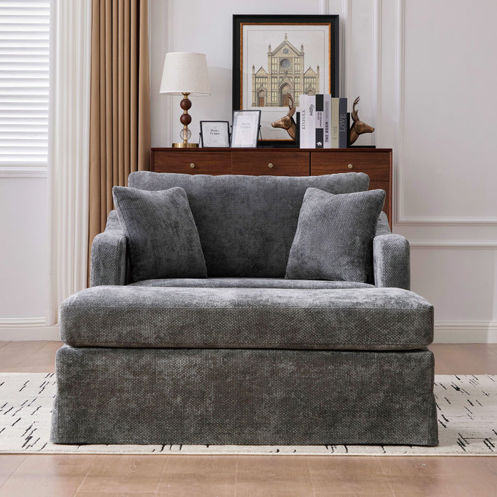 Accent Chair Wide With 2 Bolster Pillows, And Matching Ottoman