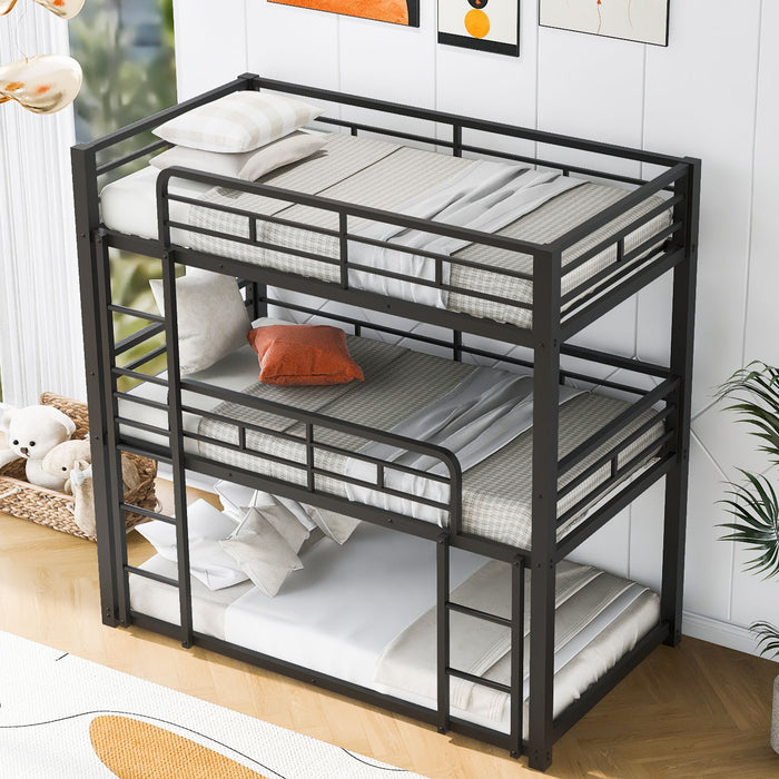 Triple Bunk Bed With Sturdy Construction And Space Saving Design