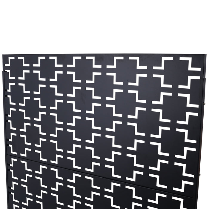 Outdoor / Indoor Privacy Screen Metal Privacy Screen, Freestanding Decorative Privacy Screen For Deck Balcony Patio - Black