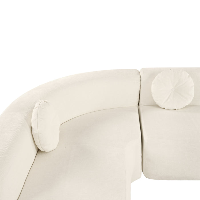 Extra Large Sectional Sofa Soft Fabric Upholstery, Elegant Curved Design With 3 Round Cushions, High - Resilience Foam For Ultimate Comfort - Beige